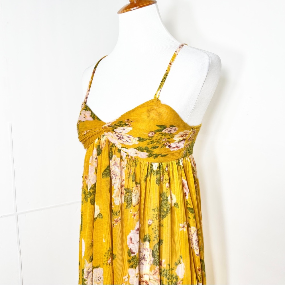 Free People Floral Print Yellow Draped High Low Sleeveless Boho Babydoll Top - Picture 11 of 14